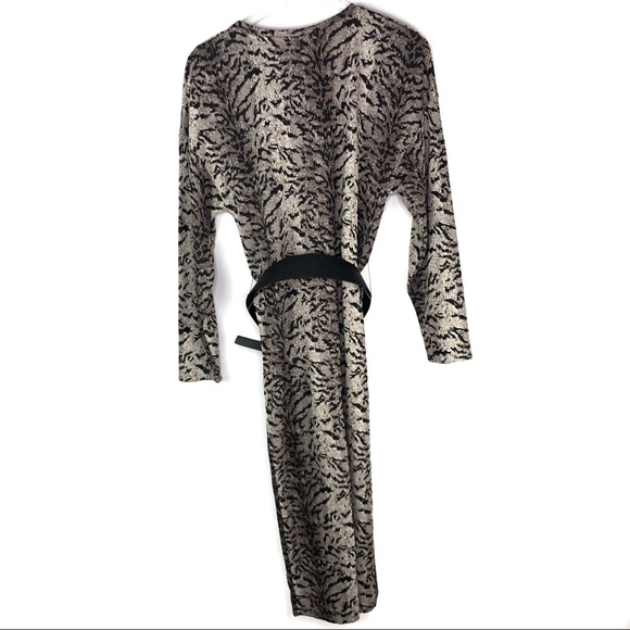 Zara Animal Print Belted Long Sleeve Midi Dress Knit Small Gray Black - Picture 5 of 5